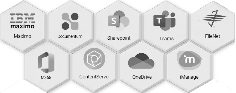 Various logos representing the different connectors that work with Shinydocs Pro